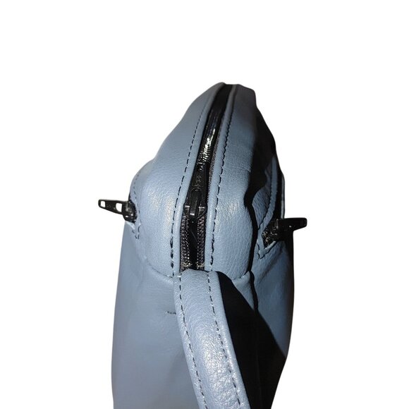 Leather Crossbody Small Blue Bag  Adjustable Strap Multiple Zippered Pockets - Picture 7 of 12